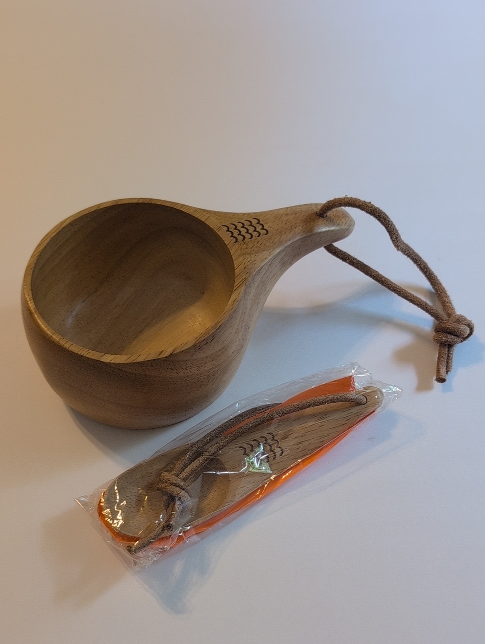 Wooden Yaykabom Wood Cup And Spoon with Leather Strap - Natural Br